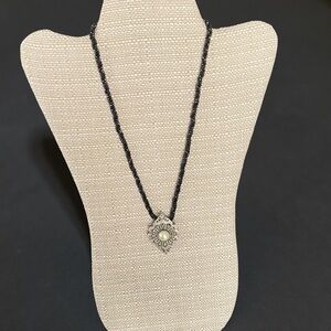 Black faceted crystal necklace with Silver brooch easily pinned as the focal